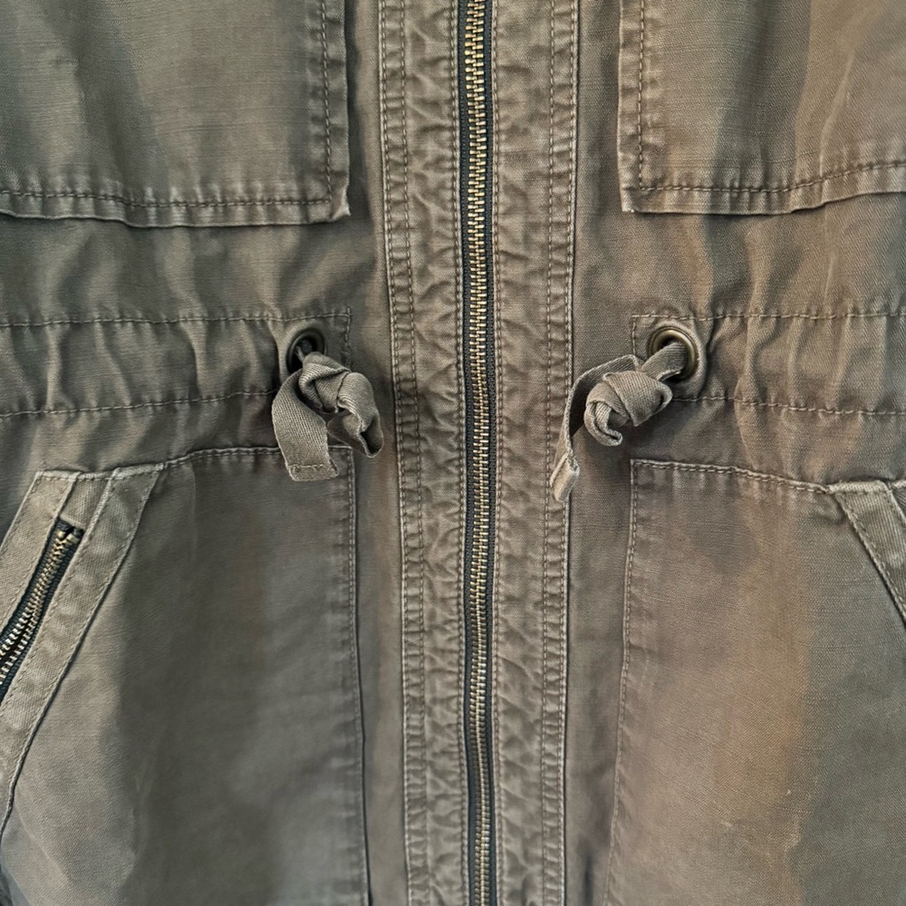J Crew Military Field Jacket Olive Green/Brown Zip Up Cinch Waist Women’s Small - Picture 4 of 6